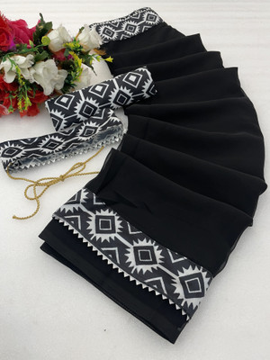 niseful Solid/Plain Bollywood Georgette Saree(Black)