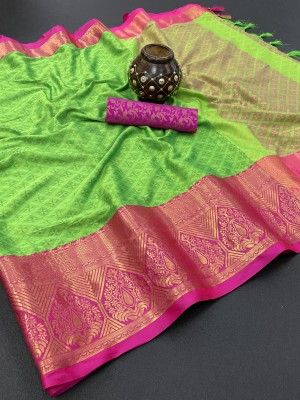 Miswa Woven Banarasi Cotton Silk, Art Silk Saree(Light Green, Pink)