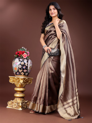 Tasrika Woven Kanjivaram Organza Saree(Brown)