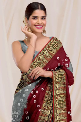 rajranitextiles Hand Painted Bandhani Georgette Saree(Red)