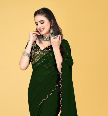 Mortile Designer Studio Embroidered Bollywood Georgette Saree(Green)