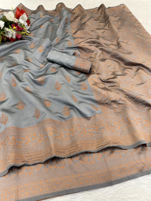 NESHVI ENTERPRISE Self Design Banarasi Jacquard Saree(Grey)