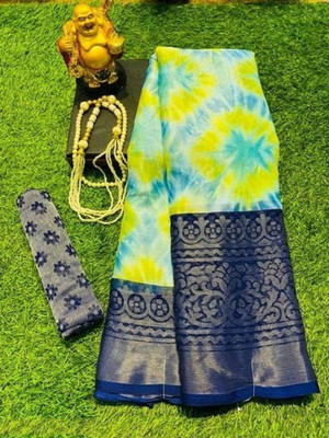 WILLMAKE Printed Bollywood Brasso Saree(Green)