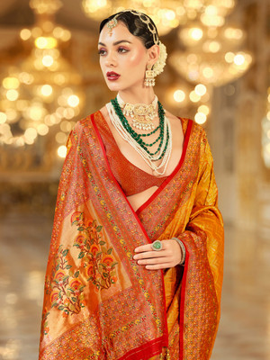 ANOUK Woven Kanjivaram Silk Blend Saree(Yellow)