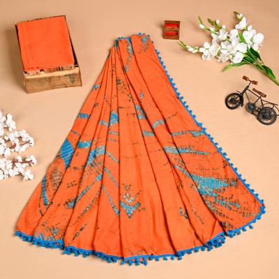 SHIVANYA HANDICRAFTS Printed, Color Block, Blocked Printed Daily Wear Pure Cotton Saree(Orange)