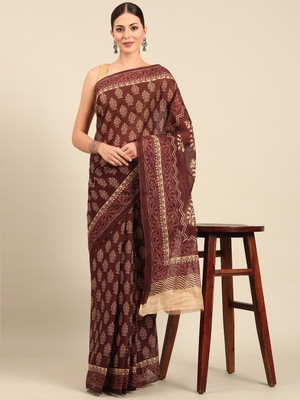 SHANVIKA Printed Daily Wear Pure Cotton Saree(Maroon)