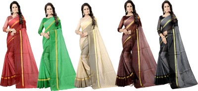 Samai Striped Bollywood Cotton Silk Saree(Pack of 5, Multicolor)