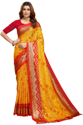 Kanooda Prints Woven Leheria Net Saree(Multicolor)