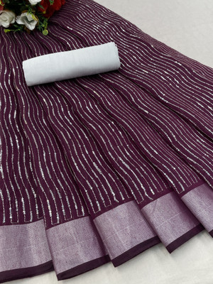 MAMERAA FAB Embellished Chettinadu Chanderi Saree(Purple)