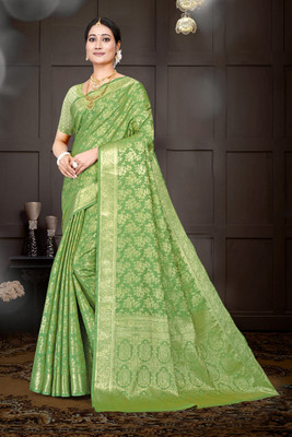 Aika Woven Banarasi Silk Blend Saree(Green)
