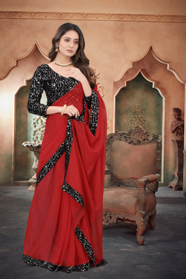 SHELDROM MART Solid/Plain Bollywood Georgette Saree(Pink)