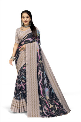 PARVOTSAV Printed Daily Wear Polyester Saree(Black)