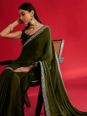 Sareemall Embellished Bollywood Satin Saree(Light Green)