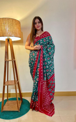 JASU CREATION Printed Handloom Pure Cotton Saree(Green)