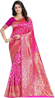 DHAYNAAND REEWA FASHION Woven Banarasi Jacquard Saree(Pink)