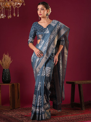 ANOUK Printed Chinnalapattu Silk Blend Saree(Blue)