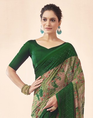 Samah Printed, Embellished Bollywood Georgette Saree(Dark Green, Light Green)