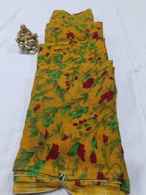 YOSHA TRENDZ Floral Print Bollywood Cotton Blend Saree(Yellow)