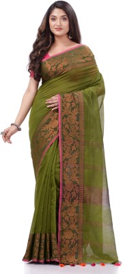 Desh Bidesh Woven, Embellished Bollywood Pure Cotton, Cotton Silk Saree(Dark Green)