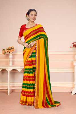 rudraCreation Striped Daily Wear Georgette Saree(Multicolor)