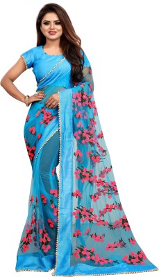 JSItaliya Embroidered Bollywood Net Saree(Blue)