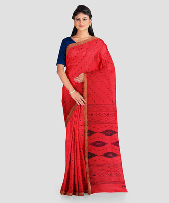 Mayabi Printed Tant Pure Cotton Saree(Red)