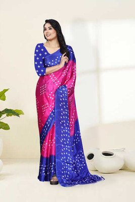 jihana fab Printed Bandhani Chiffon Saree(Pink)