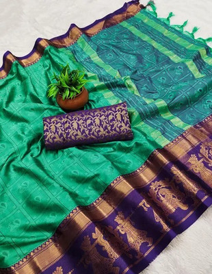 FashionPallavi Woven Dharmavaram Cotton Silk, Jacquard Saree(Multicolor)