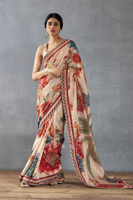 STYLEVEDA Printed Bollywood Crepe Saree(Beige)