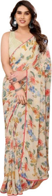 JATADHAR FAB Floral Print Ready to Wear Georgette Saree(Gold)