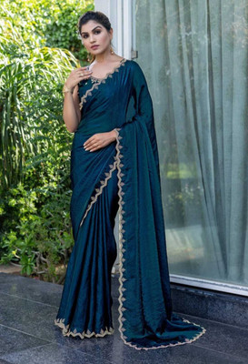 MAHADEV Self Design, Solid/Plain Bollywood Chiffon Saree(Light Blue)