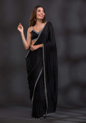YASHIKA Embroidered Bollywood Satin Saree(Black)