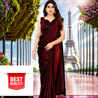 Amavii Embroidered Bollywood Lycra Blend Saree(Maroon)