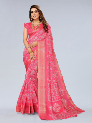 Moda Rapido Printed Bandhani Cotton Blend Saree(Orange)