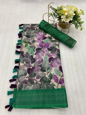 SJY Digital Print Bollywood Linen Saree(Multicolor)