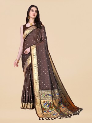 Upalksh Woven Banarasi Cotton Silk, Jacquard Saree(Brown)