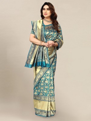 Om Shantam sarees Woven, Self Design Banarasi Art Silk, Jacquard Saree(Dark Green)