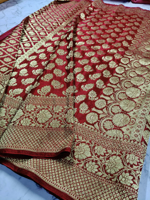 NISA silk creation Embellished Banarasi Silk Blend Saree(Maroon)