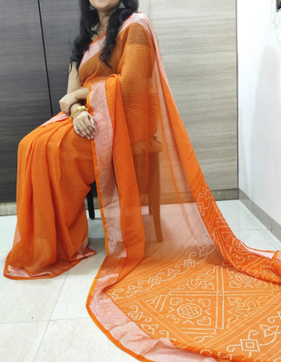 preety designer Printed Bandhani Chiffon Saree(Multicolor)