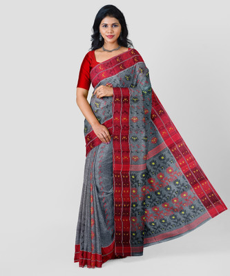 Mayabi Woven Baluchari Pure Cotton Saree(Grey)