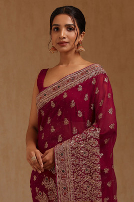 soch Embroidered Daily Wear Georgette Saree(Purple)