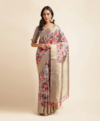 Divastri Printed Handloom Tussar Silk Saree(Orange)