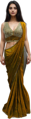 NANCY DESIGNER Solid/Plain Bollywood Pure Silk Saree(Gold)