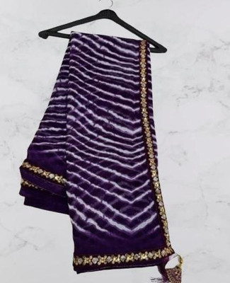 ZENFAB THREADS Printed Leheria Georgette Saree(Purple, White)