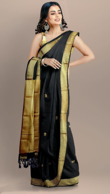 ns collection Woven Paithani Cotton Silk Saree(Black)