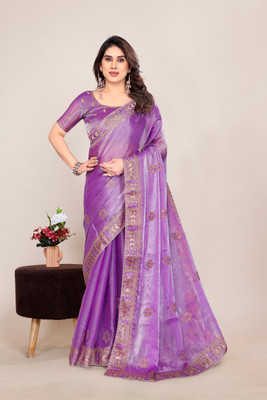 Radheradhey Embroidered Bollywood Jimmy choo Saree(Purple)