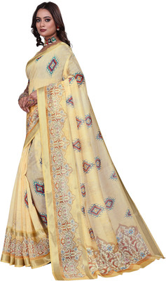 Gajal Woven, Printed Kanjivaram Pure Cotton, Cotton Silk Saree(Orange)
