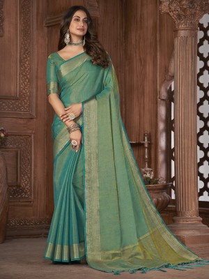 Divastri Woven Kanjivaram Tissue Saree(Light Green)