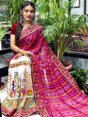 Divastri Printed Bandhani Georgette Saree(Multicolor)