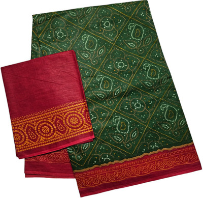 NENU CREATION Printed Bandhani Pure Cotton Saree(Pack of 2, Green)
